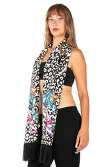 Ed Hardy By Christian Audigier Crowned Panther Scarf - Y2K Vintage Leopard Print Knit Muffler