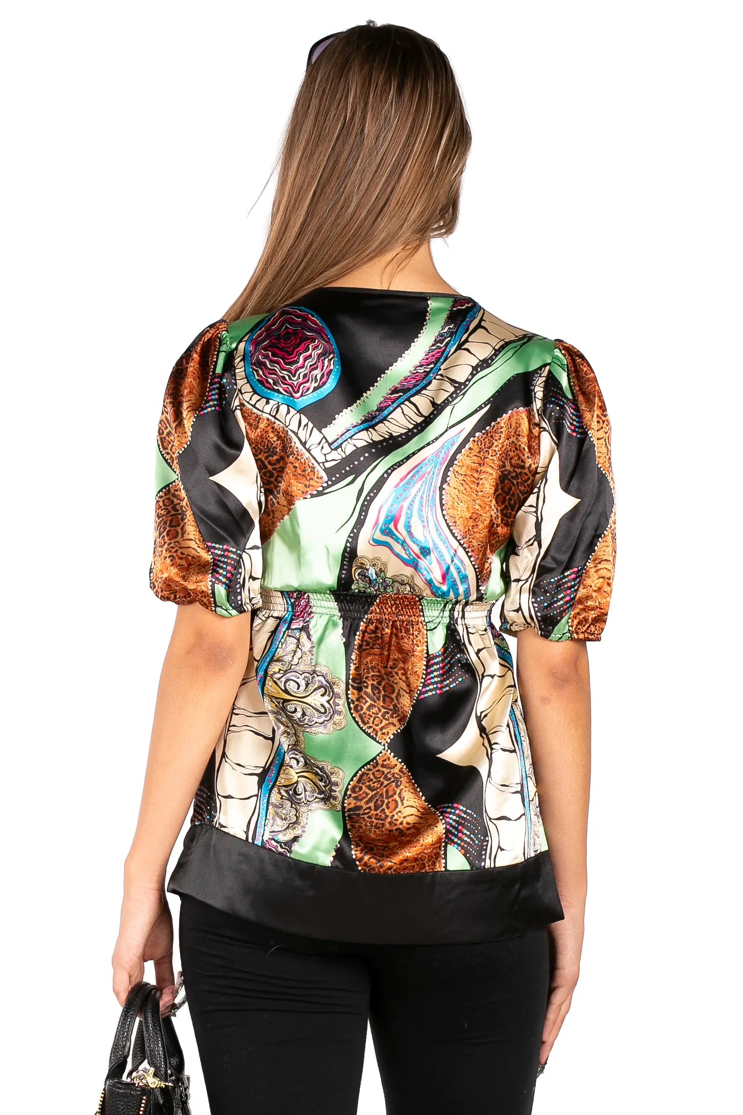 Printed Satin V-neck Blouse