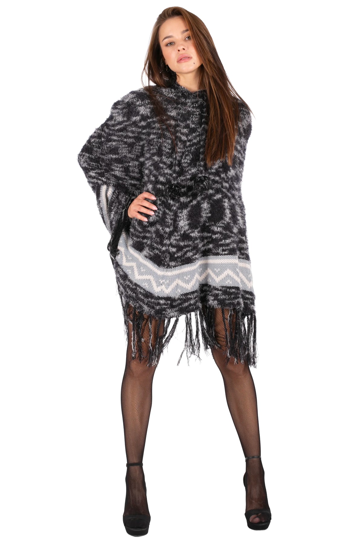 Fringe Knit Poncho Dress