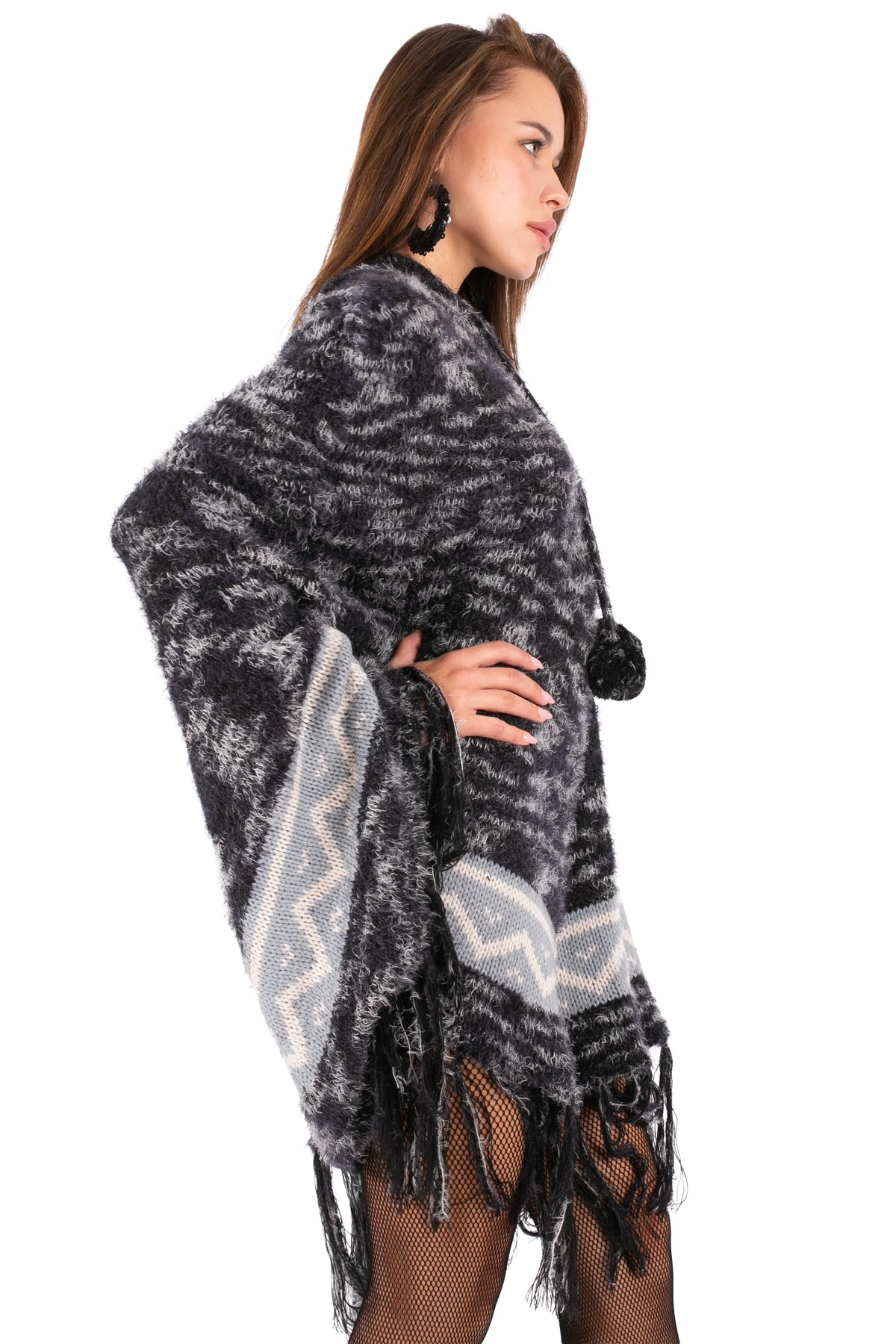 Fringe Knit Poncho Dress
