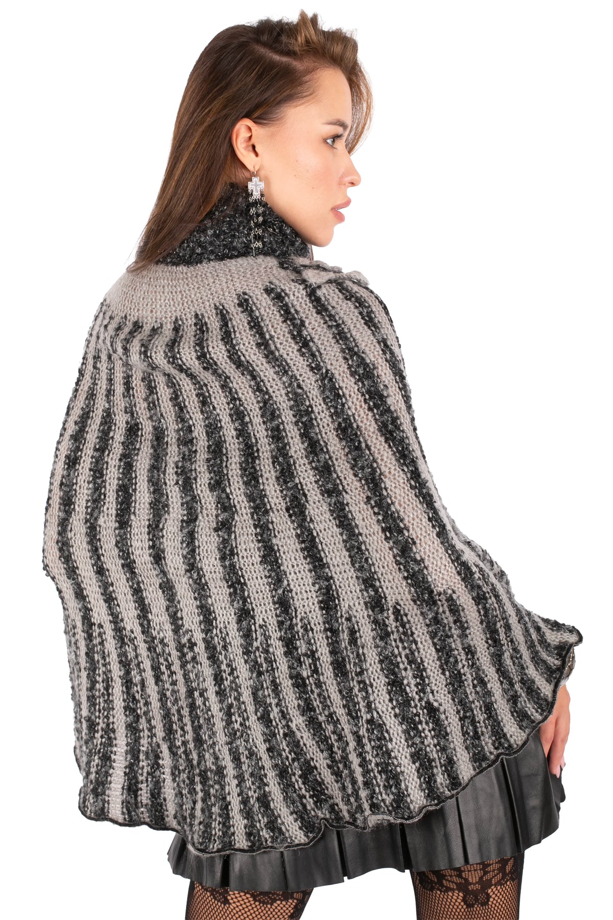 Textured Turtleneck Poncho Sweater