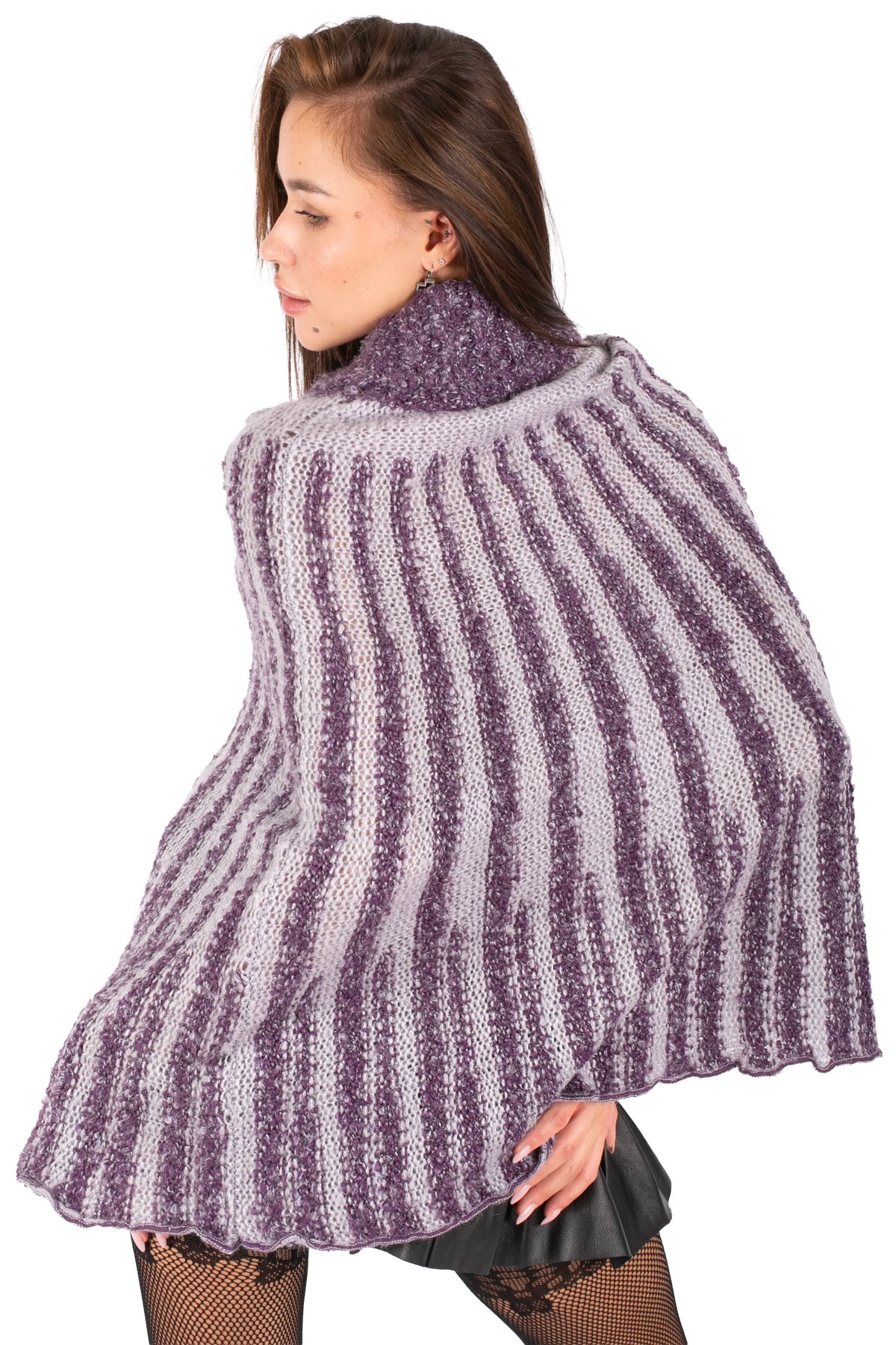 Textured Turtleneck Poncho Sweater