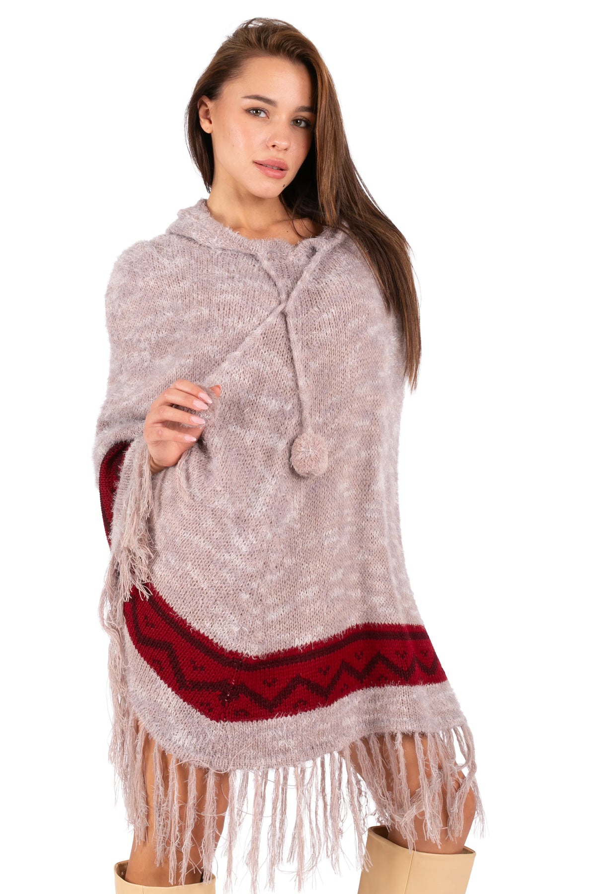 Fringe Knit Poncho Dress