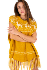 Reindeer Hooded Fringe Poncho