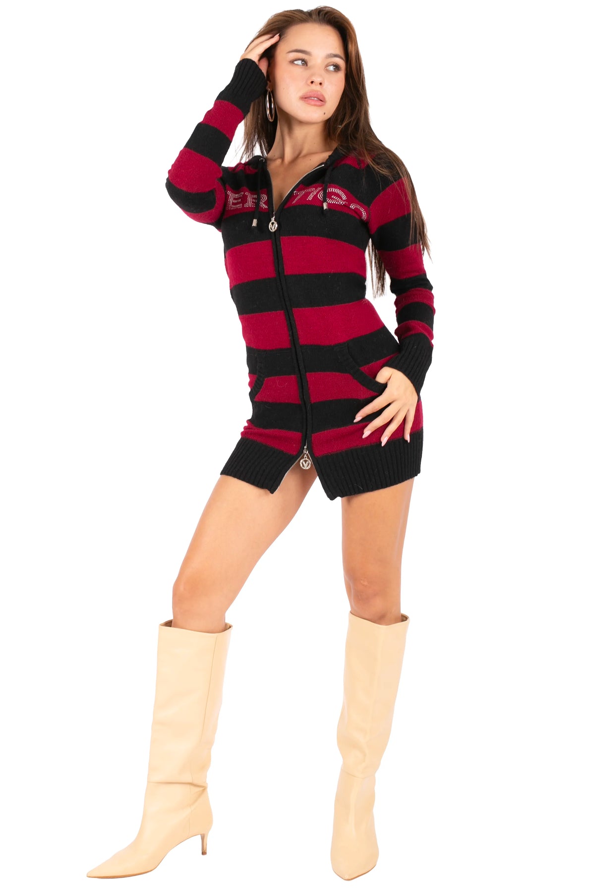 Striped Zip-Up Hoodie Mini Dress