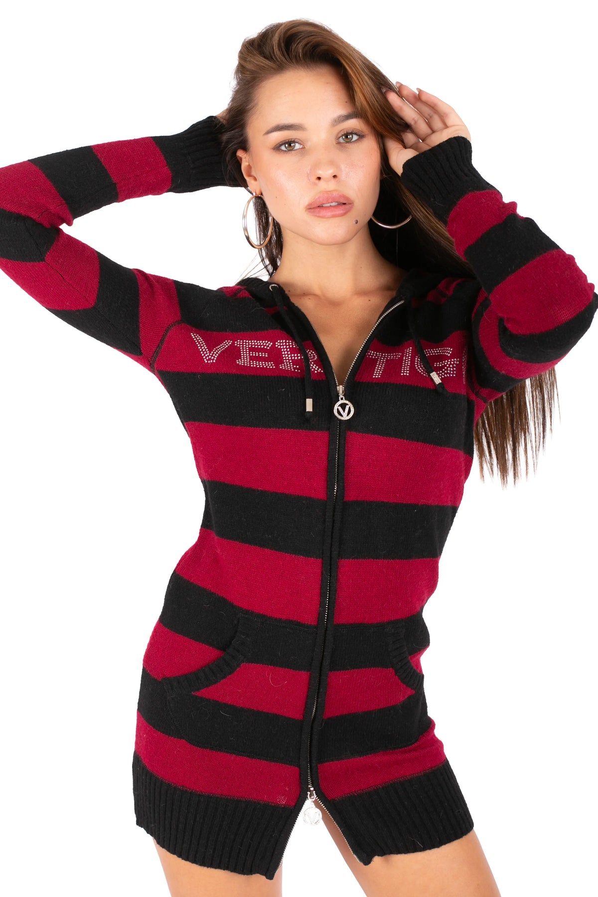 Striped Zip-Up Hoodie Mini Dress