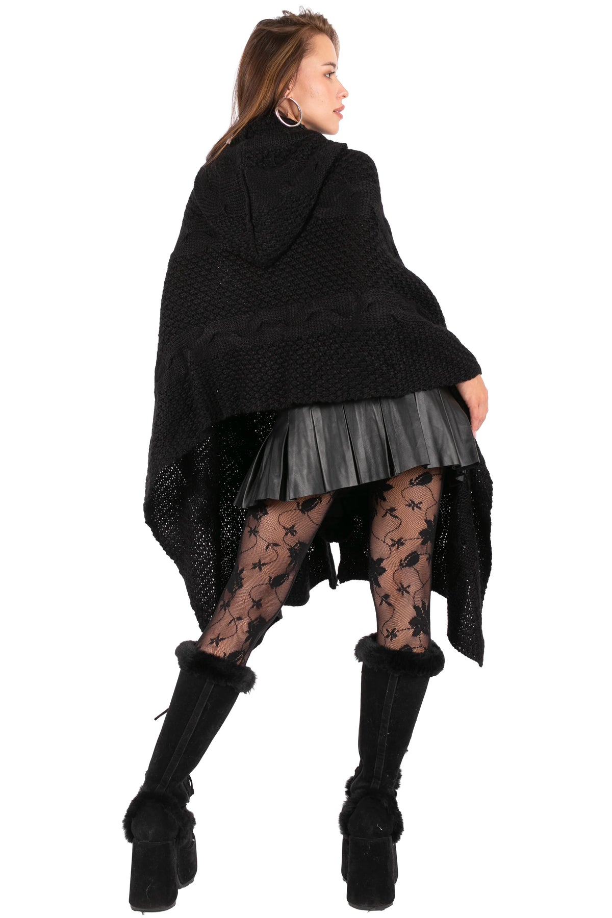 Hooded Knit Poncho