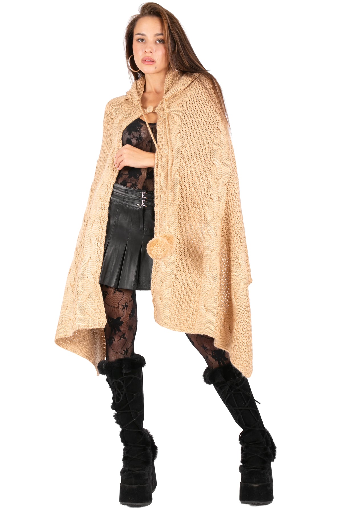 Hooded Knit Poncho