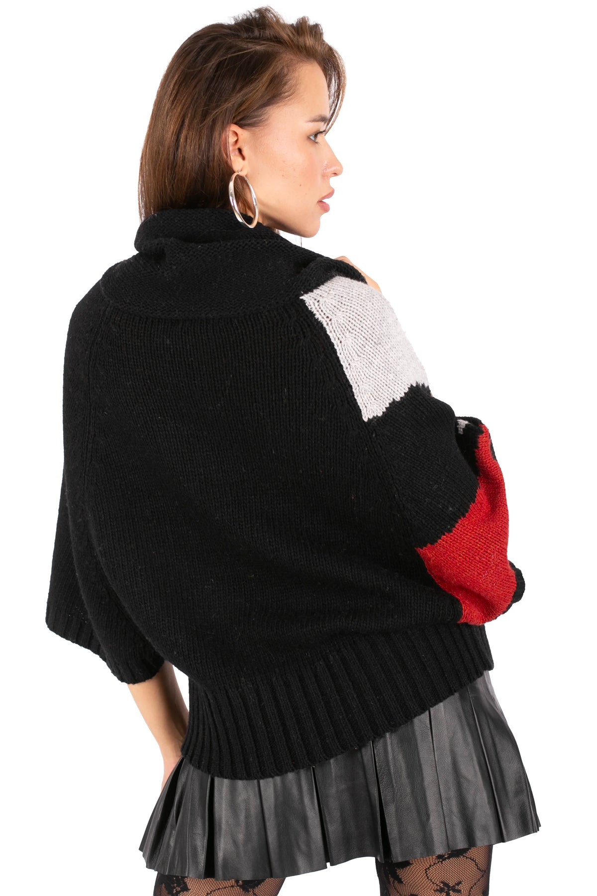 Graphic Knit Poncho Sweater