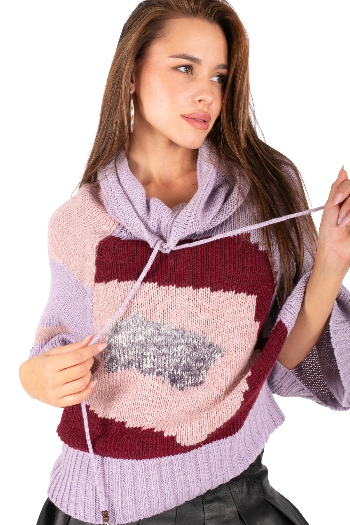 Graphic Knit Poncho Sweater