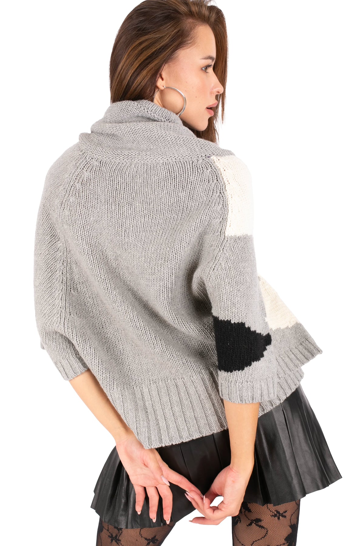 Graphic Knit Poncho Sweater