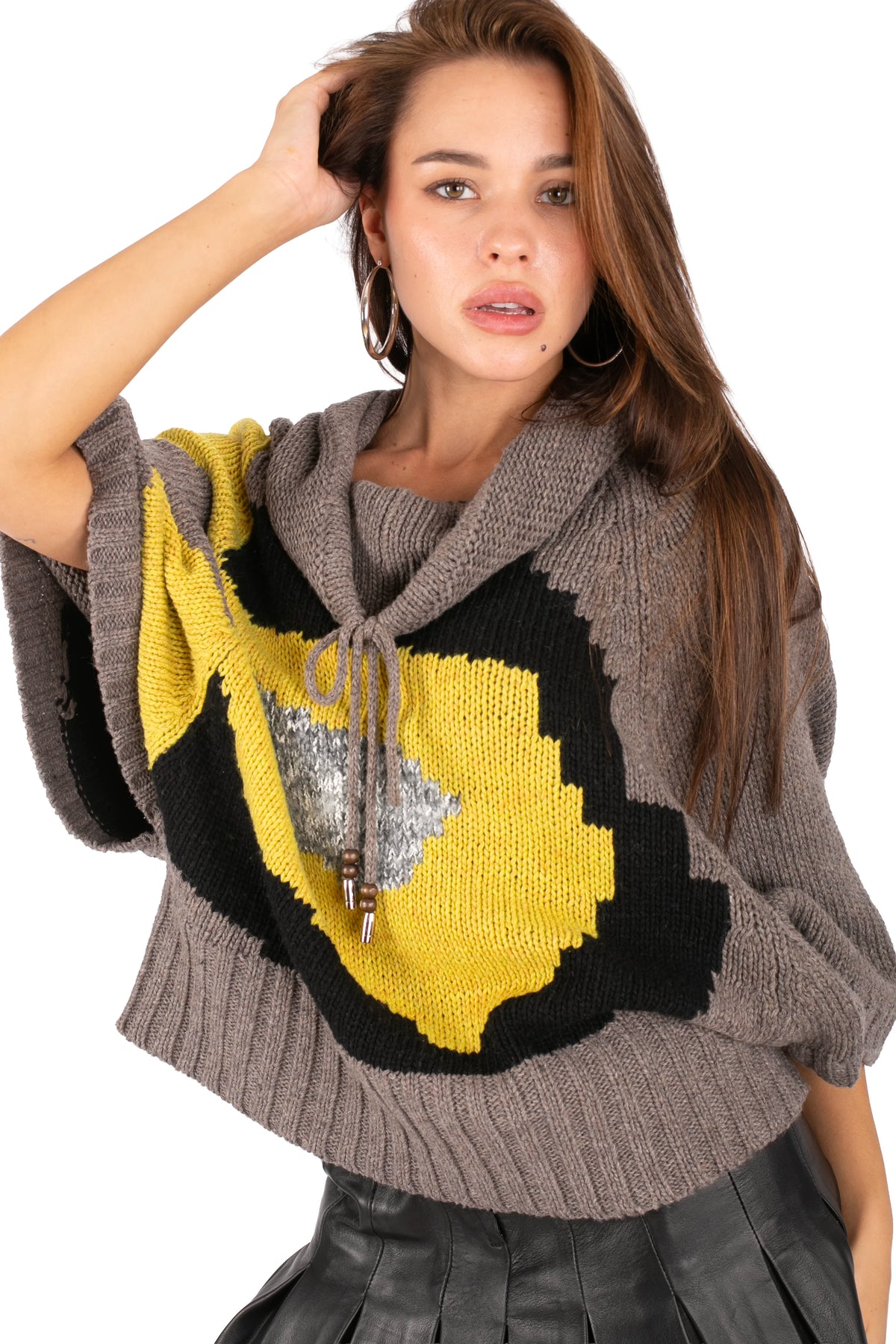Graphic Knit Poncho Sweater