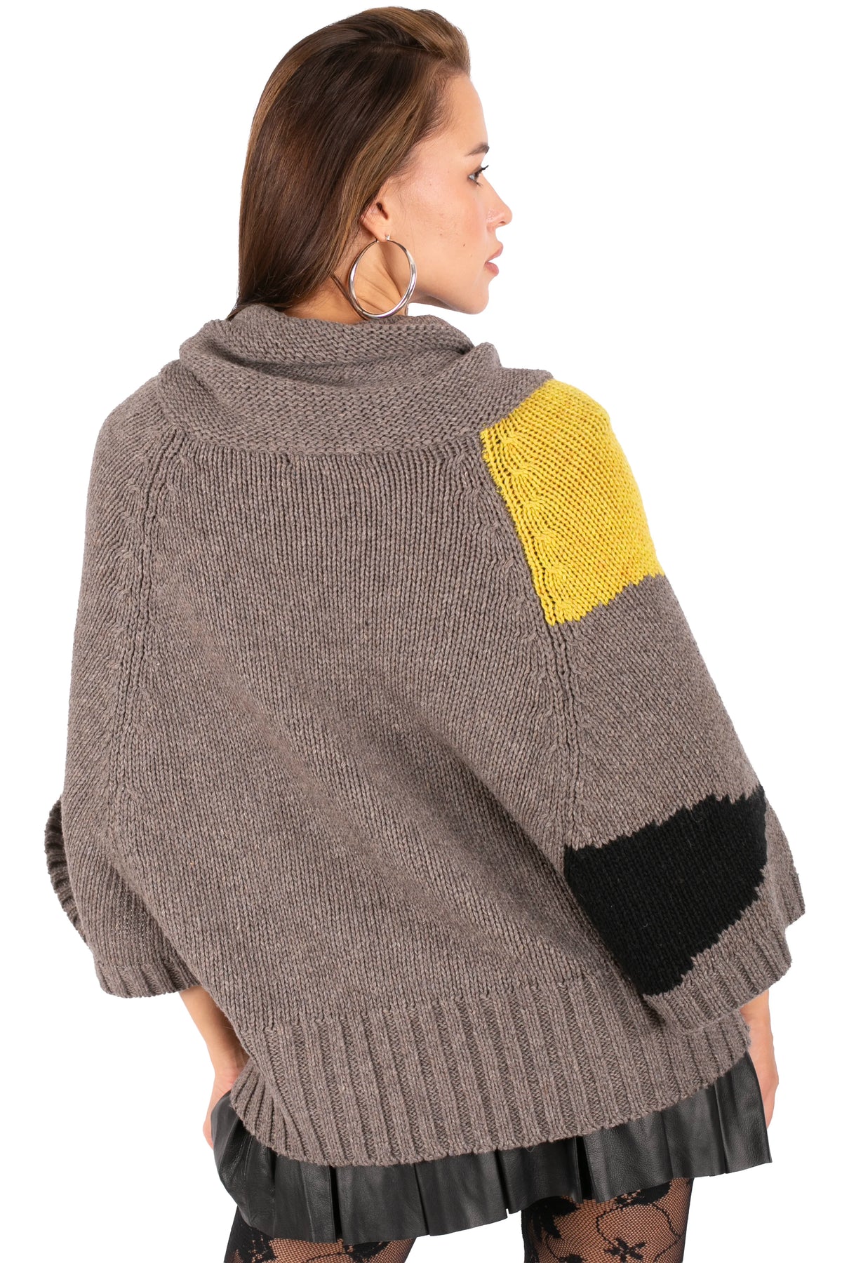 Graphic Knit Poncho Sweater