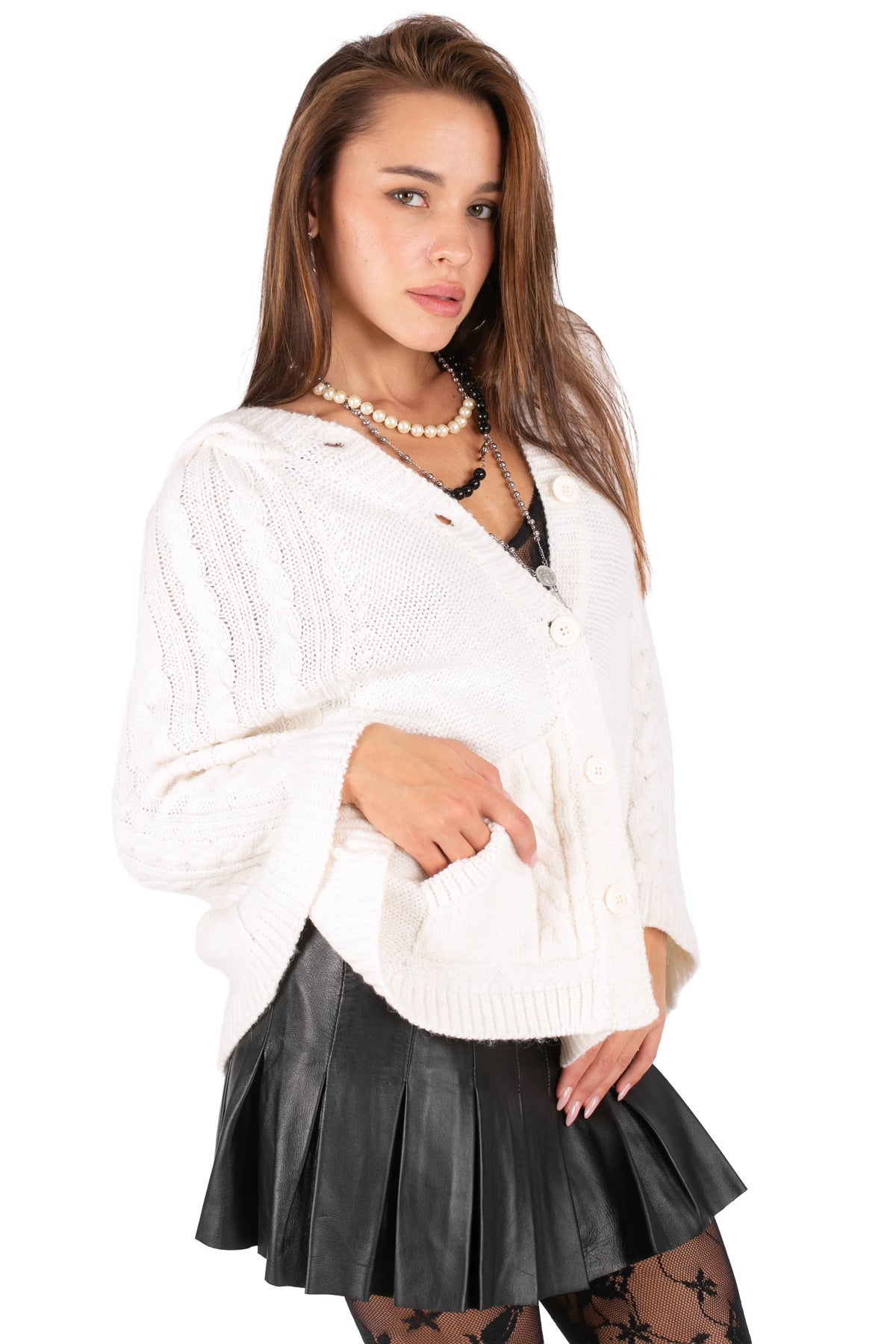 Button-Front Knit Poncho