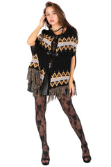Fair Isle Fringe Knit Poncho