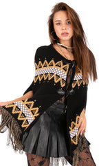 Fair Isle Fringe Knit Poncho