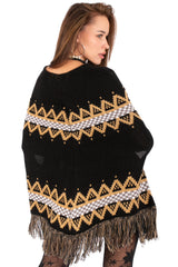 Fair Isle Fringe Knit Poncho