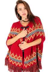 Fair Isle Fringe Knit Poncho
