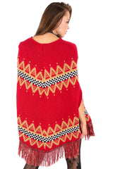 Fair Isle Fringe Knit Poncho