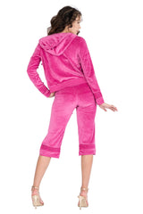 BCBG Petite Velour Zip-Up Hoodie & Capri Pants Set - Y2K Lace Trim Tracksuit