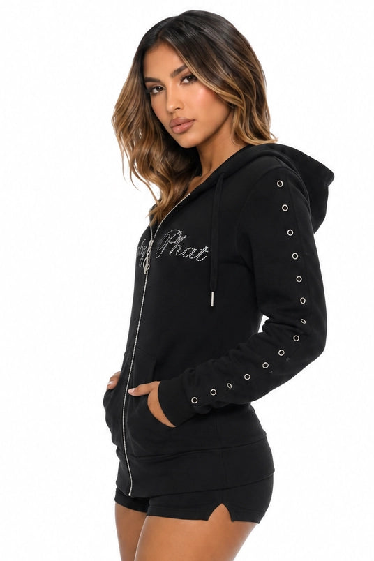 Black Baby Phat Rhinestone Zip-Up Hoodie