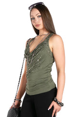 Jewel-neck Racerback tank.