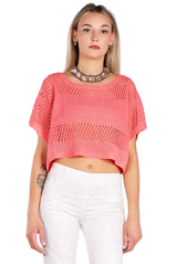 Mixed-Knit Short-Sleeve Crop Top