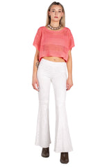 Mixed-Knit Short-Sleeve Crop Top