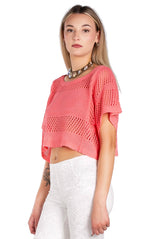 Mixed-Knit Short-Sleeve Crop Top