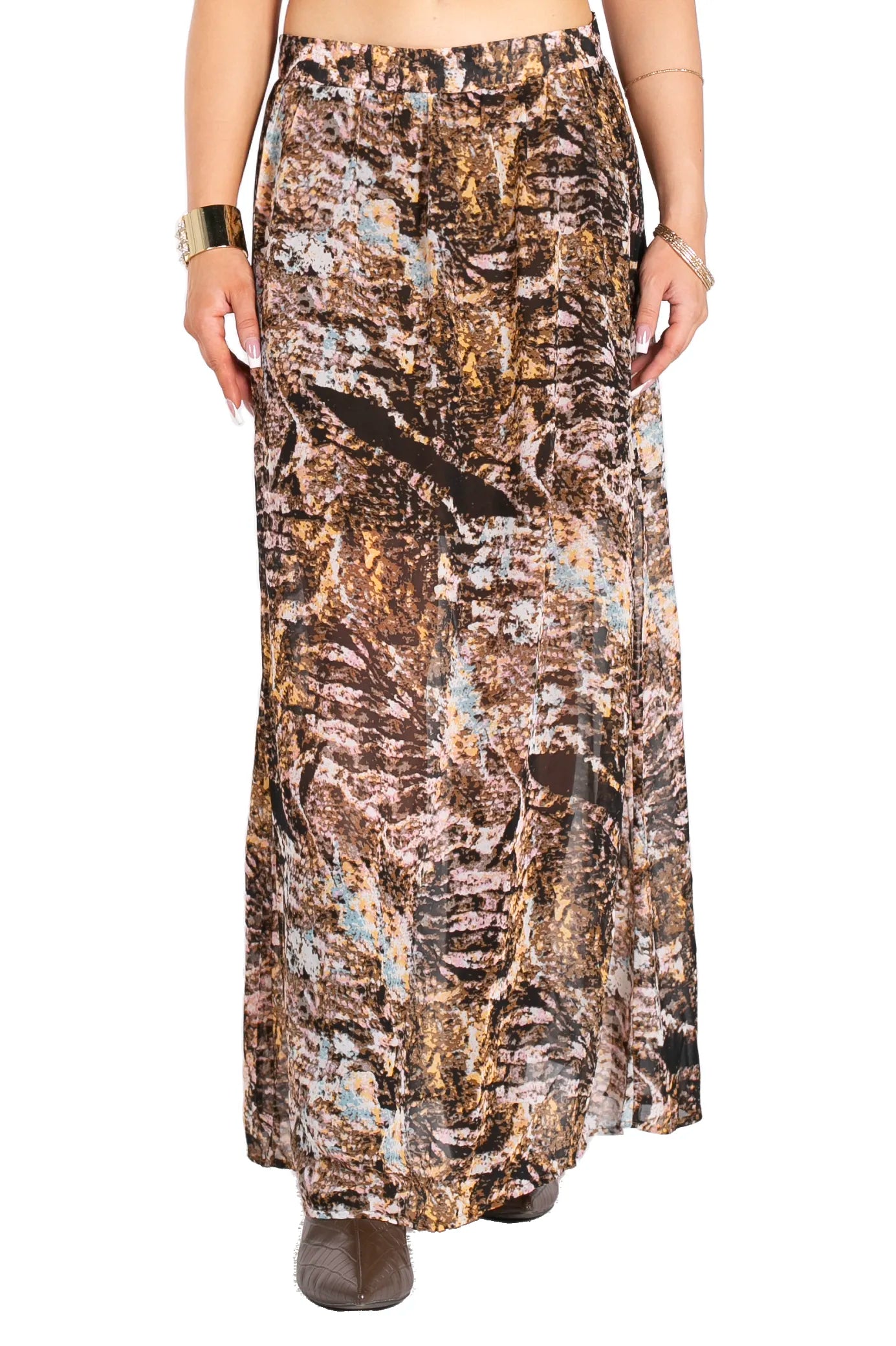 Printed Sheer Maxi Skirt.