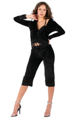 BCBG Petite Velour Zip-Up Hoodie & Capri Pants Set - Y2K Lace Trim Tracksuit