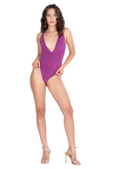 Y2K Glossy High-Cut Bodysuit - Deep V Neck Shiny One Piece