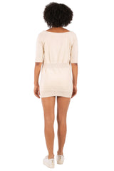 Hale Bob Light Blue Off-Shoulder Knit Mini Dress Y2K | 3/4 Sleeve Drawstring Waist Zip Pocket