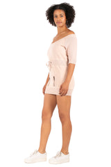 Hale Bob Light Blue Off-Shoulder Knit Mini Dress Y2K | 3/4 Sleeve Drawstring Waist Zip Pocket