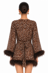 Baby Phat Leopard 3-Piece Feather Trim Lingerie Set – Crop Top + Shorts + Robe Y2K