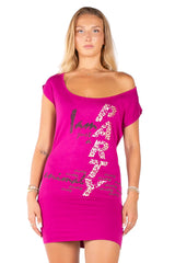 Graphic Print Off-Shoulder Mini Dress – Leopard "PARTY" Animal Tunic Dress
