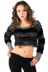 Fuzzy Stripe Cropped Sweater