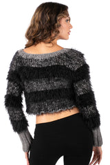 Fuzzy Stripe Cropped Sweater