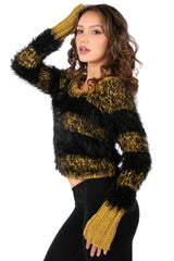 Fuzzy Stripe Cropped Sweater
