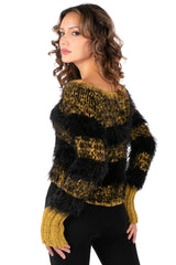Fuzzy Stripe Cropped Sweater