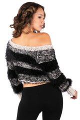 Fuzzy Stripe Cropped Sweater