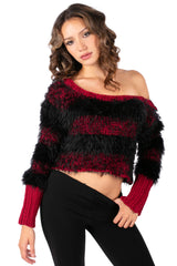 Fuzzy Stripe Cropped Sweater