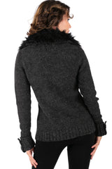 Faux Fur Collar Knit Cardigan