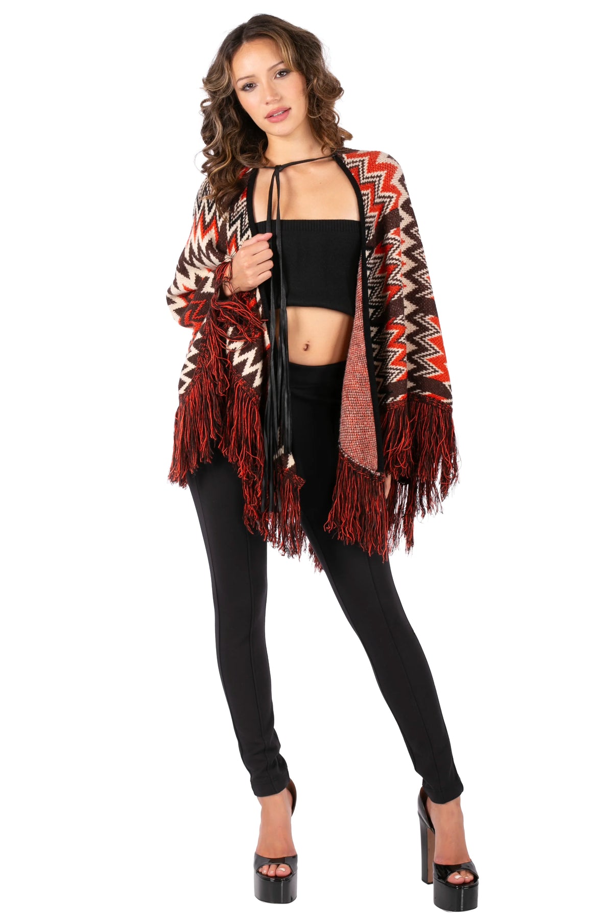 Chevron Fringe Poncho Cardigan