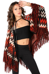 Chevron Fringe Poncho Cardigan