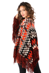 Chevron Fringe Poncho Cardigan