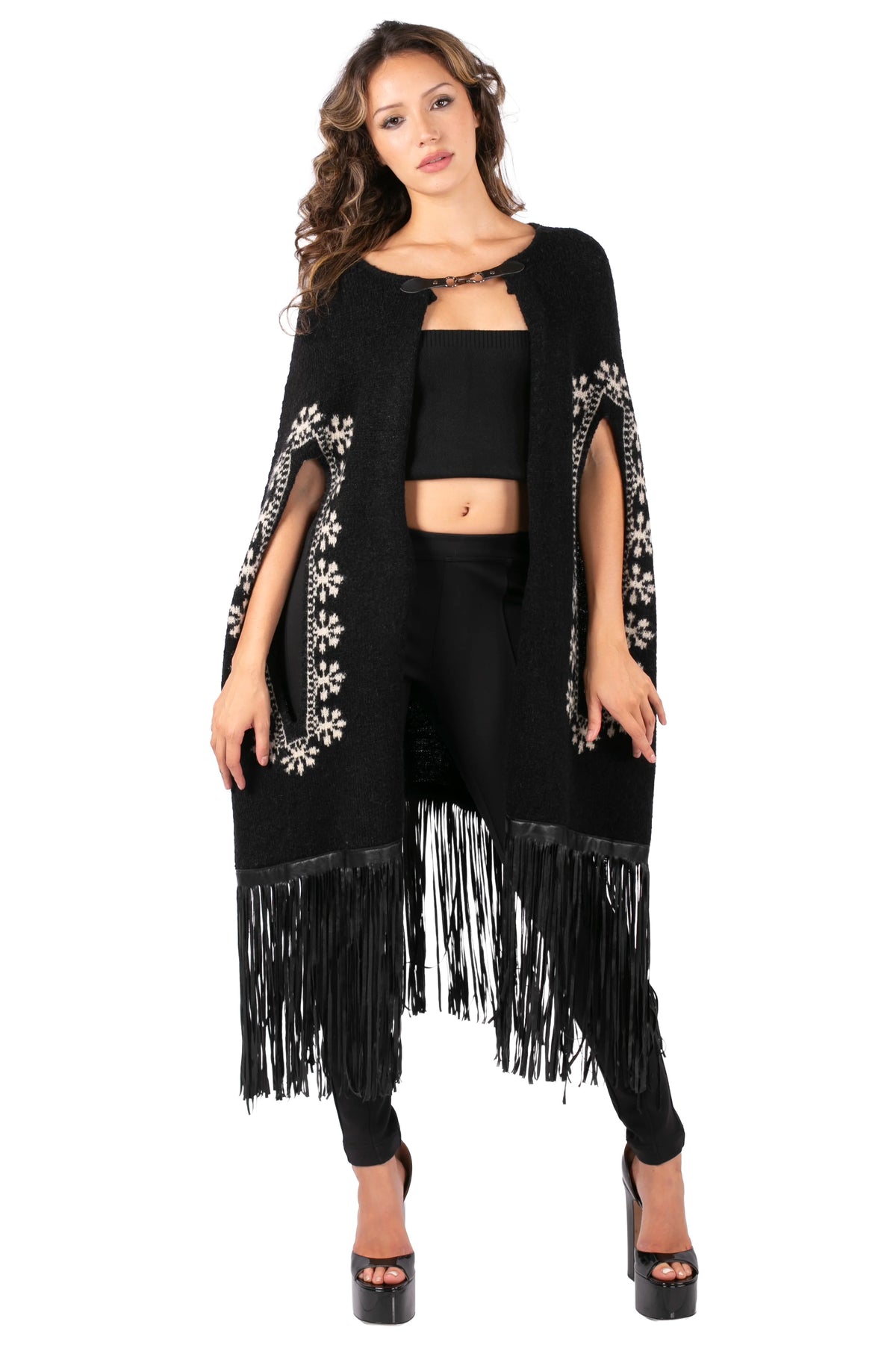 Embroidered Fringe Cape Cardigan