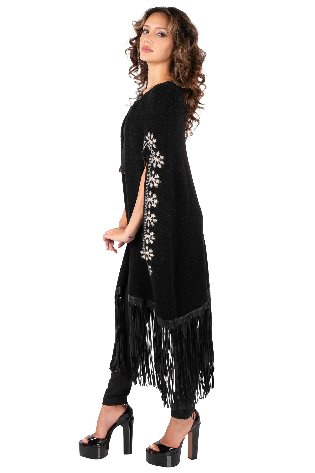 Embroidered Fringe Cape Cardigan