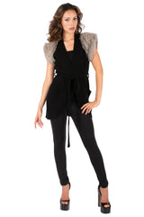Faux Fur Shoulder Tie-Waist Sweater Vest