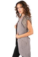 Faux Fur Shoulder Tie-Waist Sweater Vest